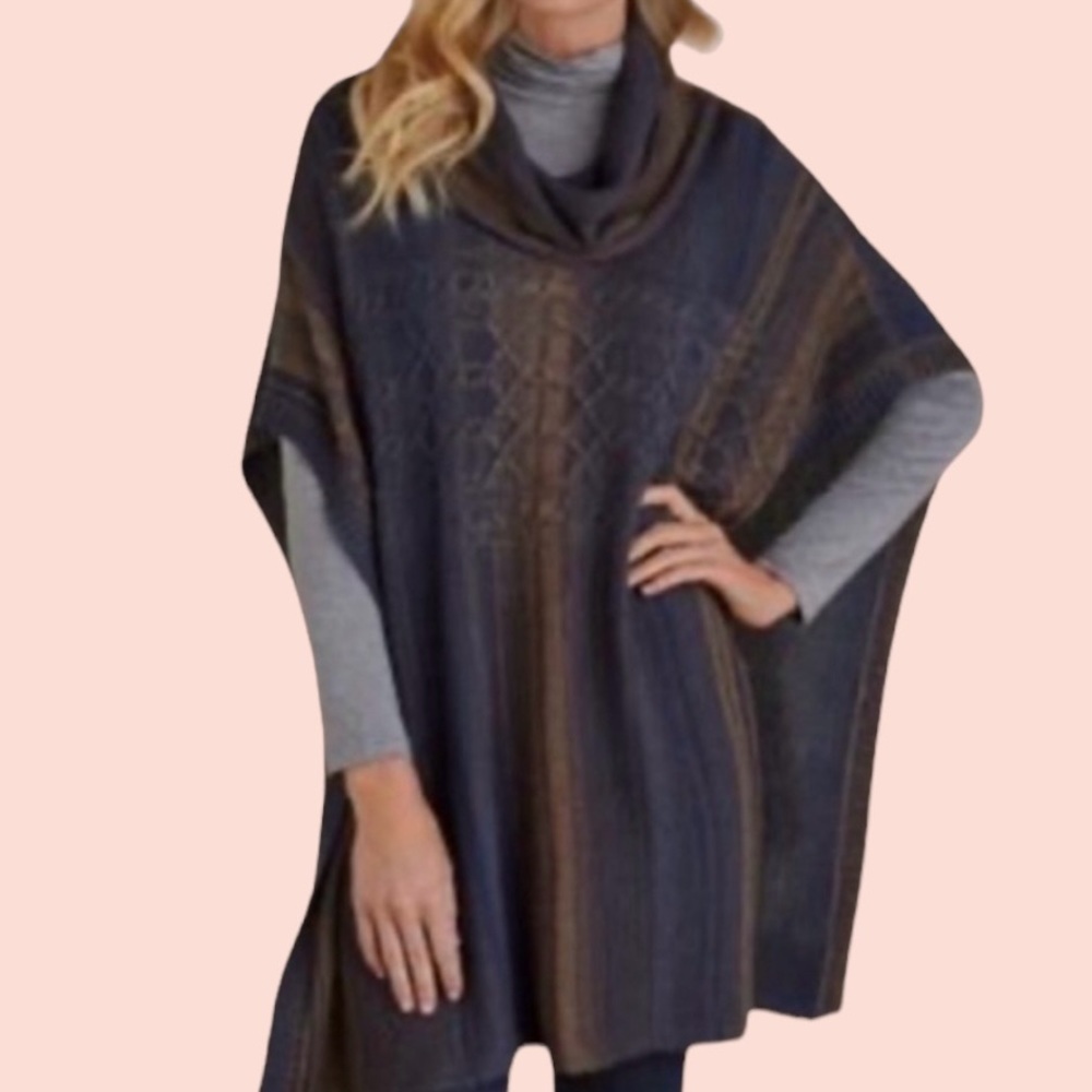 Soft Surroundings Blue/Tan Dip Dye Cowl Neck "Adalyn" Poncho S/M